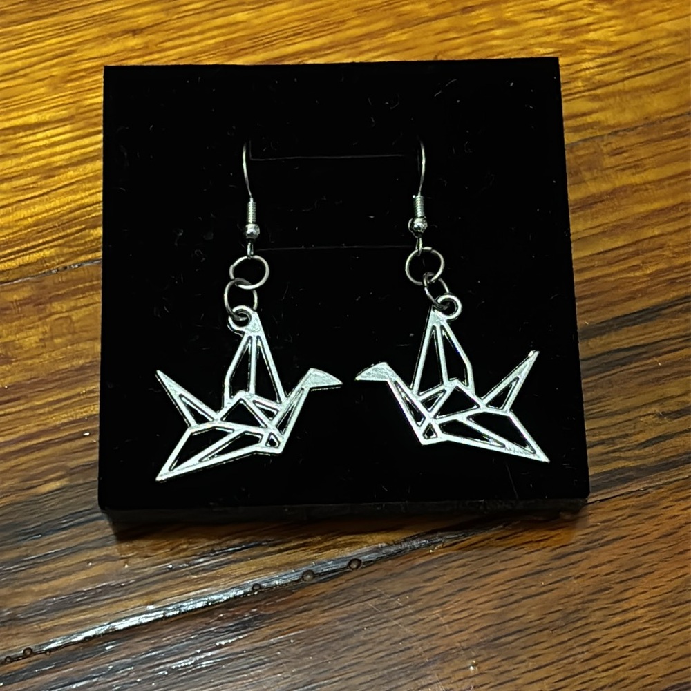 Silver Origami Crane Earrings
